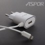 Сетевое зарядное устройство Aspor A802 Plus (1USB/2.4A) LED + USB кабель Lightning- белый