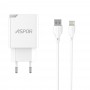 Сетевое зарядное устройство Aspor A826 PD (20W/USB/Type-C) + кабель USB –  Lightning- белый