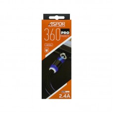 Кабель Aspor 360 Pro USB – Lightning 2.4A/1м magnetic- черный