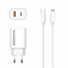 Сетевое зарядное устройство Aspor A806 Fast Charger (USB/USB-C/3A/33W) + кабель Type-C – Lightning- белый