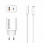 Сетевое зарядное устройство Aspor A806 Fast Charger (USB/USB-C/3A/33W) + кабель Type-C – Lightning- белый