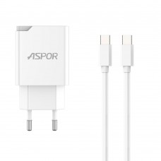 Сетевое зарядное устройство Aspor A826 PD (20W/USB/Type-C) + кабель Type-C – Type-C- белый