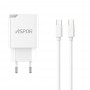 Сетевое зарядное устройство Aspor A826 PD (20W/USB/Type-C) + кабель Type-C – Type-C- белый