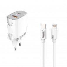 Сетевое зарядное устройство Aspor A816 PD + QC Fast Charger 2в1 Type-C + Lightning- белый