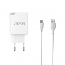 Сетевое зарядное устройство Aspor A822 Fast Charger (18W QC3.0 1USB/3A) + USB кабель Type-C- белый