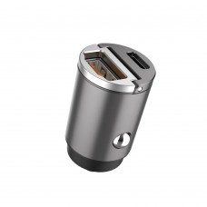 Автомобильное зарядное устройство Aspor A908 Mini Metal (USB/USB-C/4.8A/30W)- графитовый