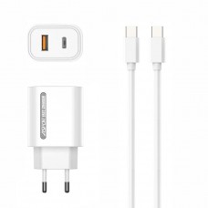 Сетевое зарядное устройство Aspor A806 Fast Charger (USB/USB-C/3A/33W) + кабель Type-C - Type-C- белый