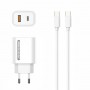 Сетевое зарядное устройство Aspor A806 Fast Charger (USB/USB-C/3A/33W) + кабель Type-C - Type-C- белый