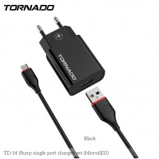 Сетевое зарядное устройство Tornado TD-14 (1USB/2.1A/1м) + USB кабель Micro- черный