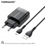 Сетевое зарядное устройство Tornado TD-16 (2USB/2.4A/1м) + USB кабель Micro- черный