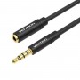 Кабель Подовжувач Vention Cotton Braided TRRS 3.5mm Male to 3.5mm Female Audio Extension Cable 1.5M Black Aluminum Alloy Type (BHCBG)