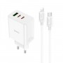 Мережевий зарядний пристрій HOCO C126A Pure power PD40W three-port(2C1A) charger set(C to iP) White (6931474798732)