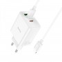 Мережевий зарядний пристрій HOCO C126A Pure power PD40W three-port(2C1A) charger set(C to iP) White (6931474798732)