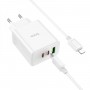 Мережевий зарядний пристрій HOCO C126A Pure power PD40W three-port(2C1A) charger set(C to iP) White (6931474798732)