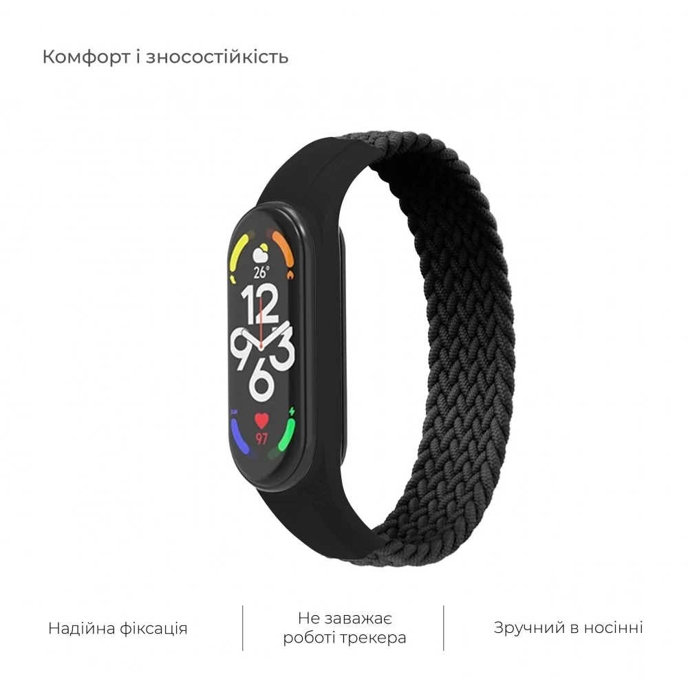 Ремінець ArmorStandart Braided Solo Loop для Xiaomi Mi Band 7/6/5/4 Black size M (ARM58769)