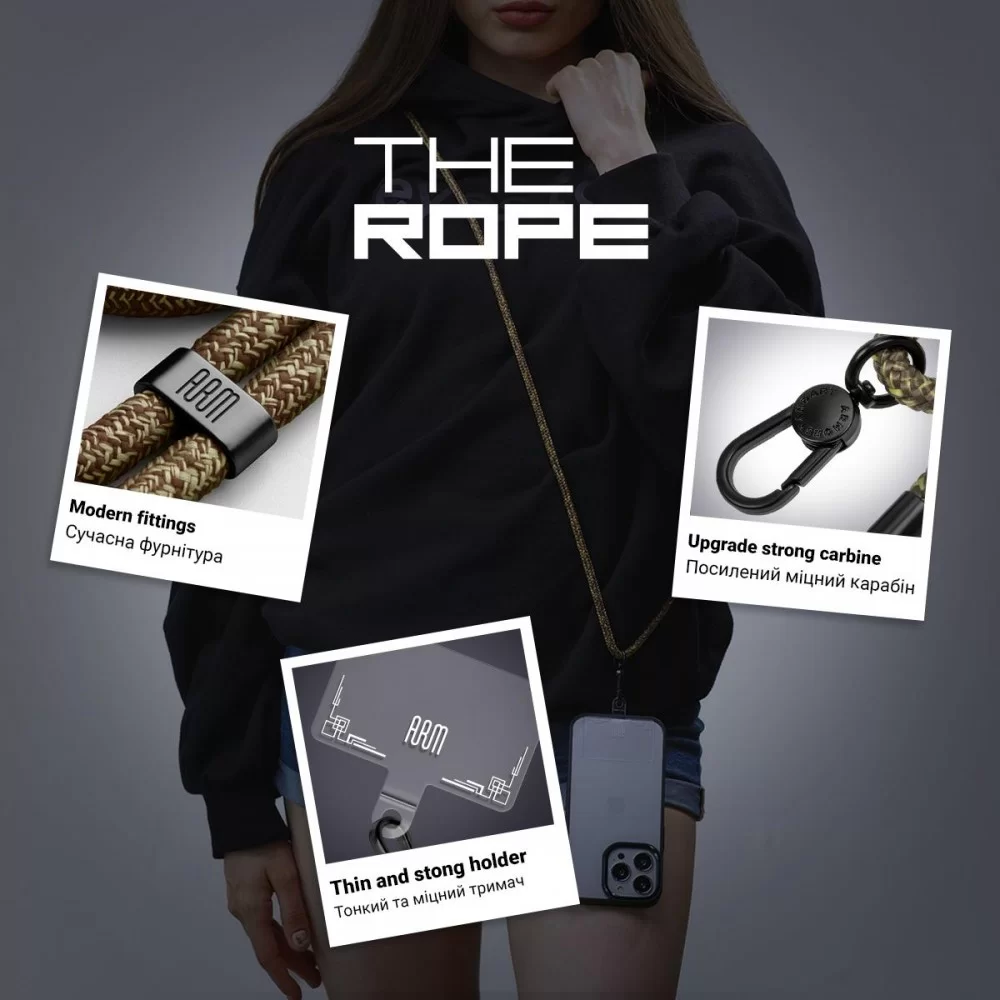 Ремінець для смартфону ArmorStandart Rope Black Amber with Clear holder (ARM67204)