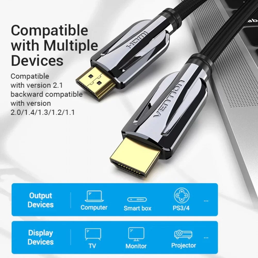 Кабель Vention HDMI-HDMI, 1.5M, v2.1, 8K 60Hz, 4K 120Hz, 2K 144Hz, 1080P 160Hz (AANBF) (AALBG)