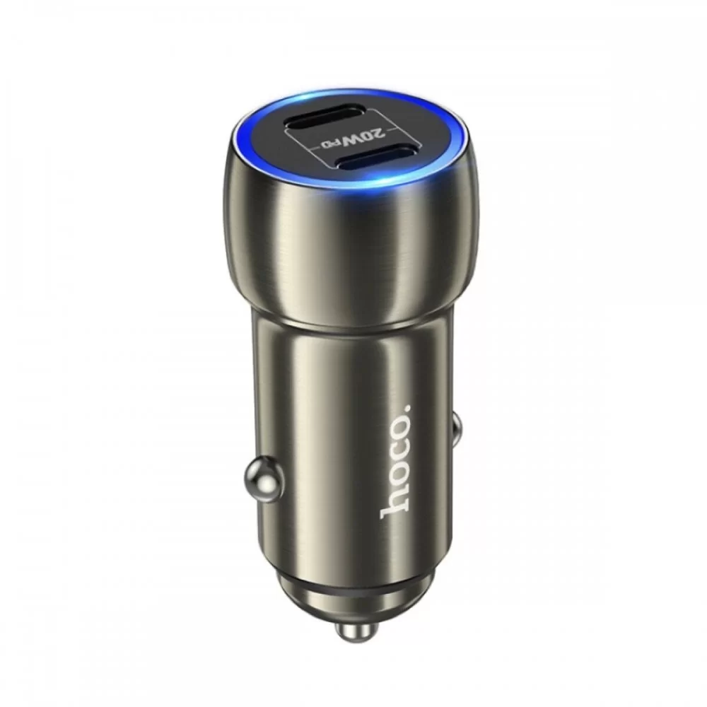 Автомобільний зарядний пристрій HOCO Z48 Tough 40W dual port(2C) car charger set(C to iP) Metal Gray (6931474795014)