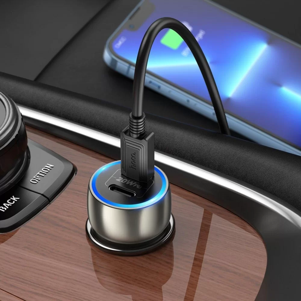 Автомобільний зарядний пристрій HOCO Z48 Tough 40W dual port(2C) car charger set(C to iP) Metal Gray (6931474795014)