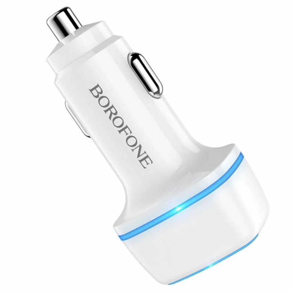 Автомобільний зарядний пристрій BOROFONE BZ14 Max dual port ambient light car charger White (BZ14W)