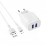 Мережевий зарядний пристрій BOROFONE BA37A Speedy dual port charger(Lightning)  White (BA37ALW)