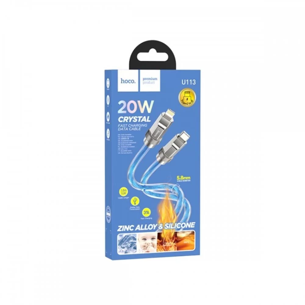 Кабель HOCO U113 Solid PD silicone charging data cable iP Blue (6931474790026)