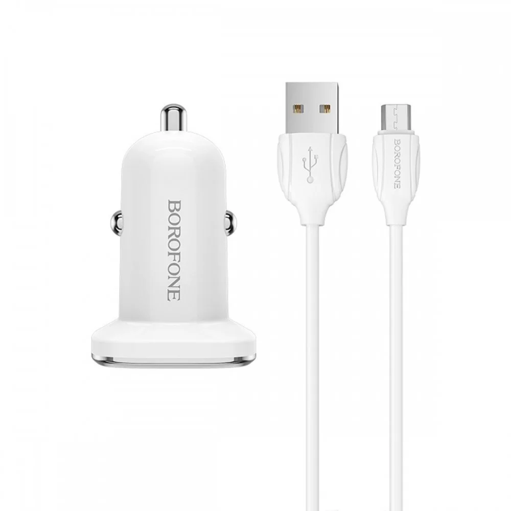 Автомобільний зарядний пристрій BOROFONE BZ12A single port QC3.0 with Micro-USB cable 18W White (BZ12AM)