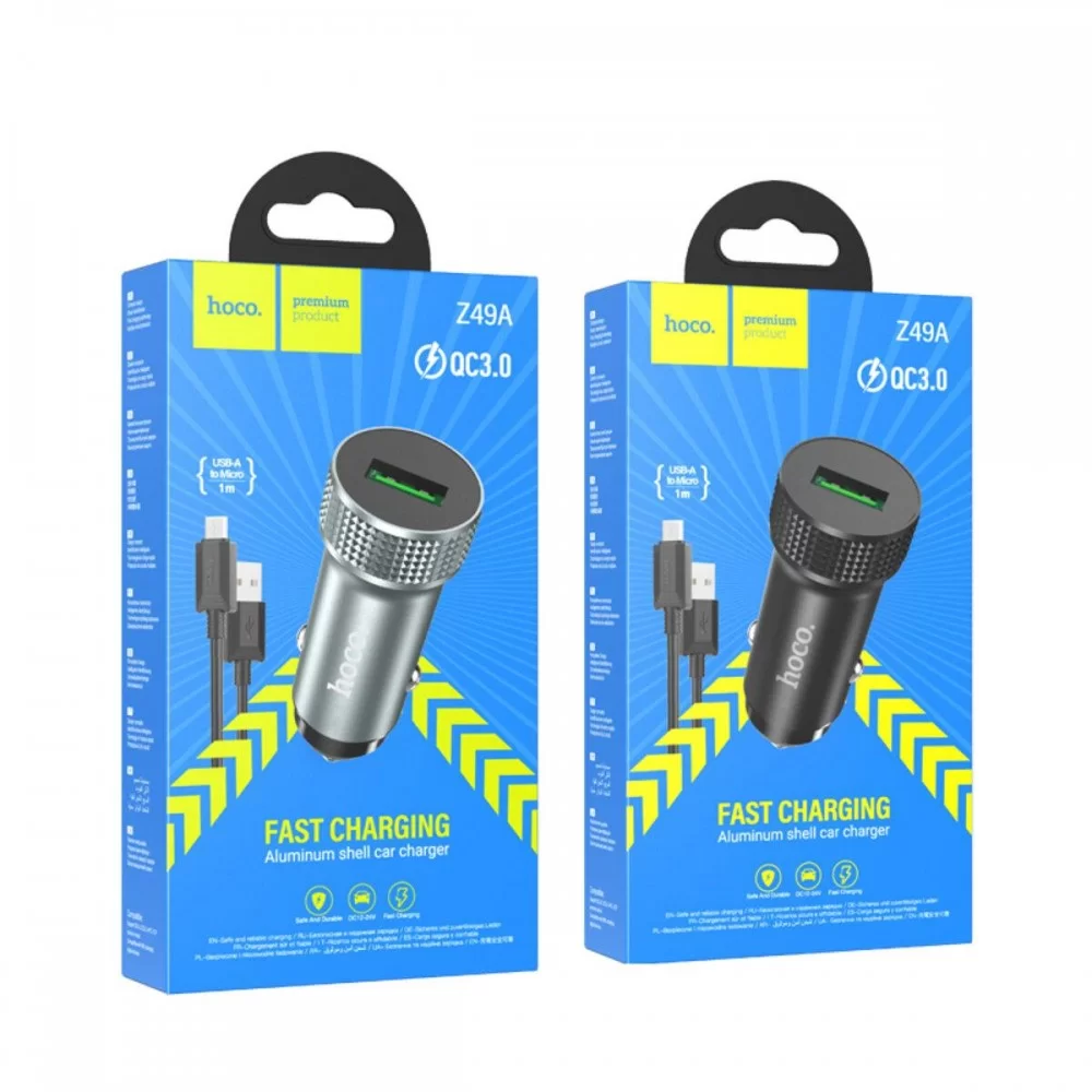 Автомобільний зарядний пристрій HOCO Z49A Level single port QC3.0 18W (Micro) Metal Gray (6931474795717)