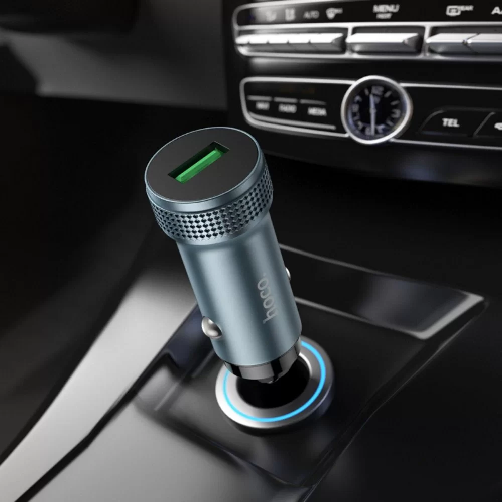 Автомобільний зарядний пристрій HOCO Z49A Level single port QC3.0 18W (Micro) Metal Gray (6931474795717)