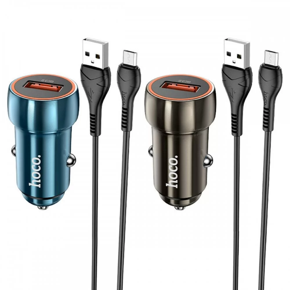 Автомобільний зарядний пристрій HOCO Z46 Blue shield single port QC3.0 18W (Micro) Sapphire Blue (6931474770301)