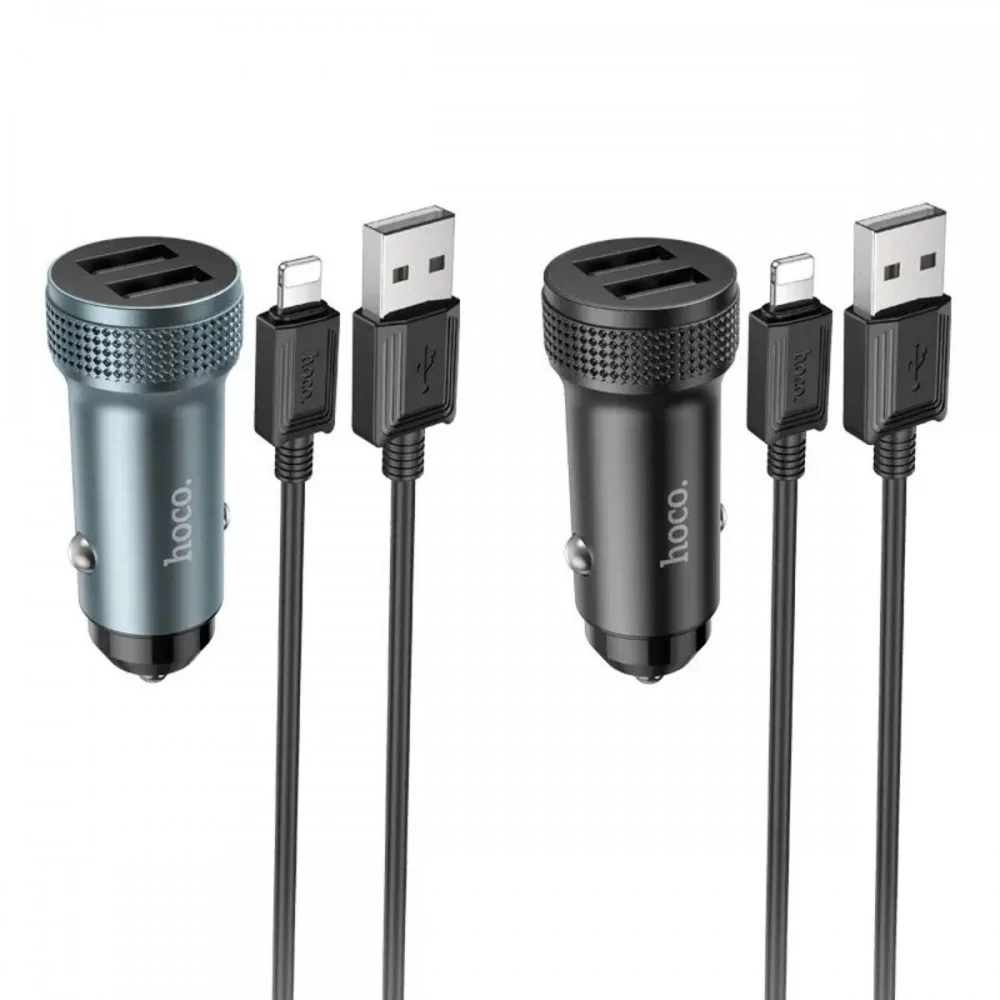 Автомобільний зарядний пристрій HOCO Z49 Level dual port car charger set(iP) Black (6931474795625)