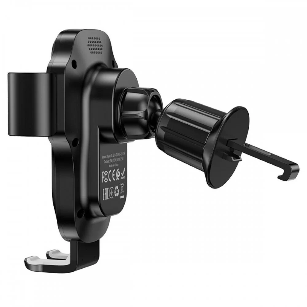 Тримач для мобiльного з БЗП HOCO HW2 Wise automatic induction wireless fast charging car holder(air outlet) Black (6931474791832)