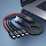 Кабель HOCO X76 USB to iP+Type-C+Type-C+Micro 2A, 1m, nylon, aluminum connectors Black+Red+Blue (6931474768650)