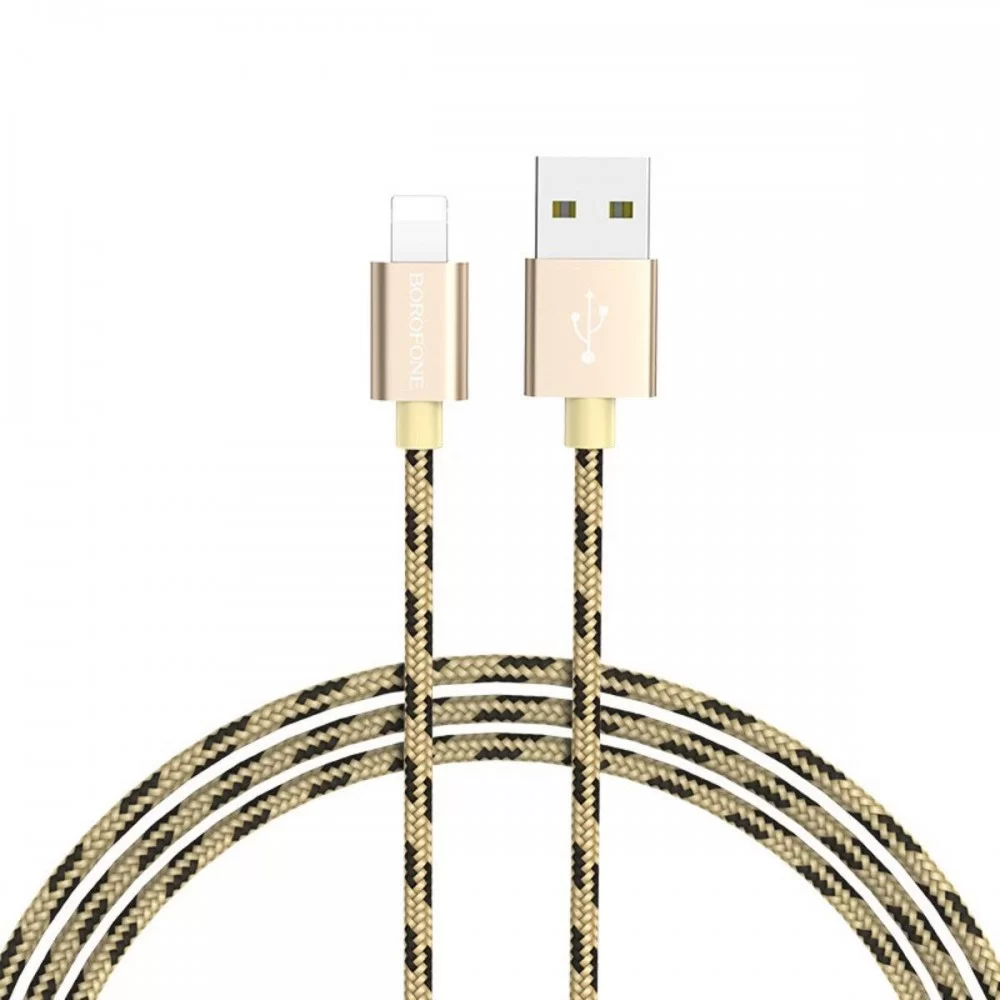 Кабель BOROFONE BX24 USB to iP 2.4A, 1m, nylon, aluminum connectors, Gold (BX24LGD)