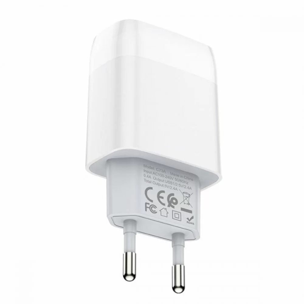 Мережевий зарядний пристрій HOCO C73A Glorious dual port charger White (6931474712912)
