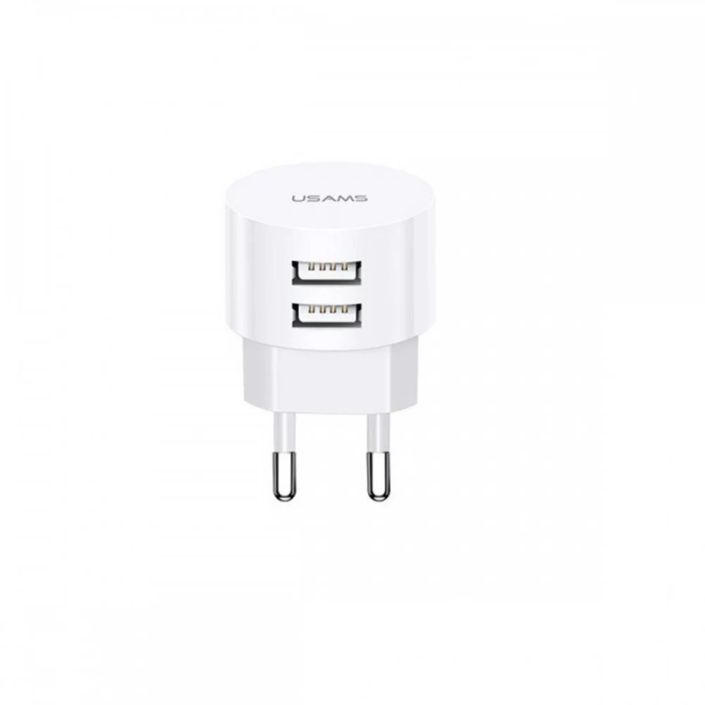 Мережевий зарядний пристрій Usams US-CC080 T20 Dual USB Round Travel Charger (EU) White (CC80TC01)