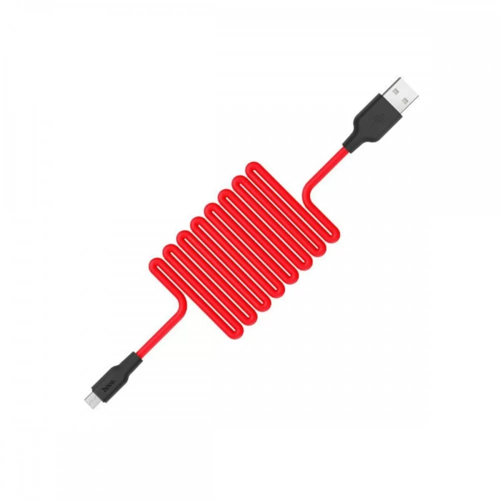 Кабель HOCO X21 USB to Micro 2A, 1m, silicone, TPE connectors, Black+Red (6957531071396)