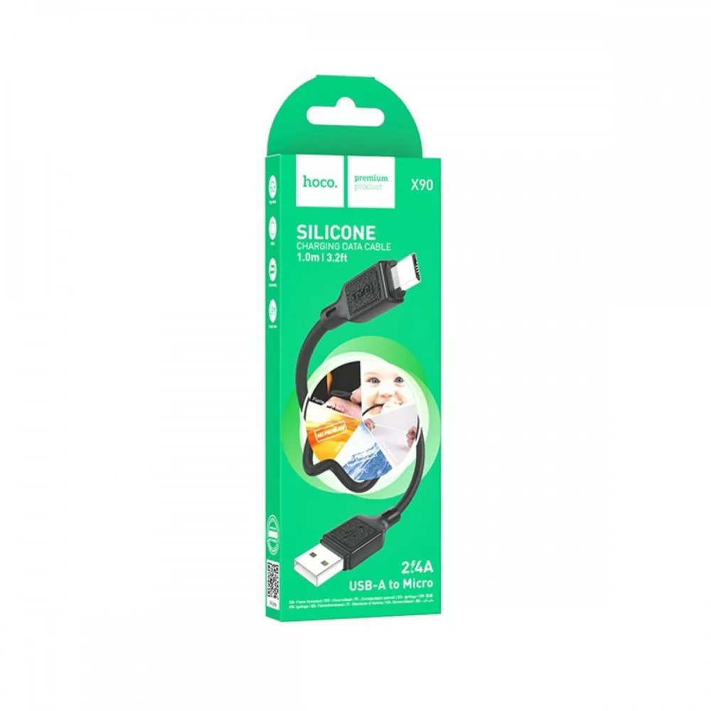 Кабель HOCO X90 Cool silicone charging data cable for Micro Black (6931474788429)