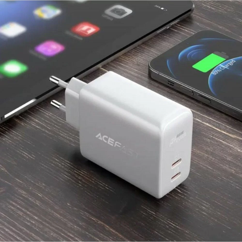 Мережевий зарядний пристрій ACEFAST A9 PD40W(USB-C+USB-C) dual port charger White (AFA9W)