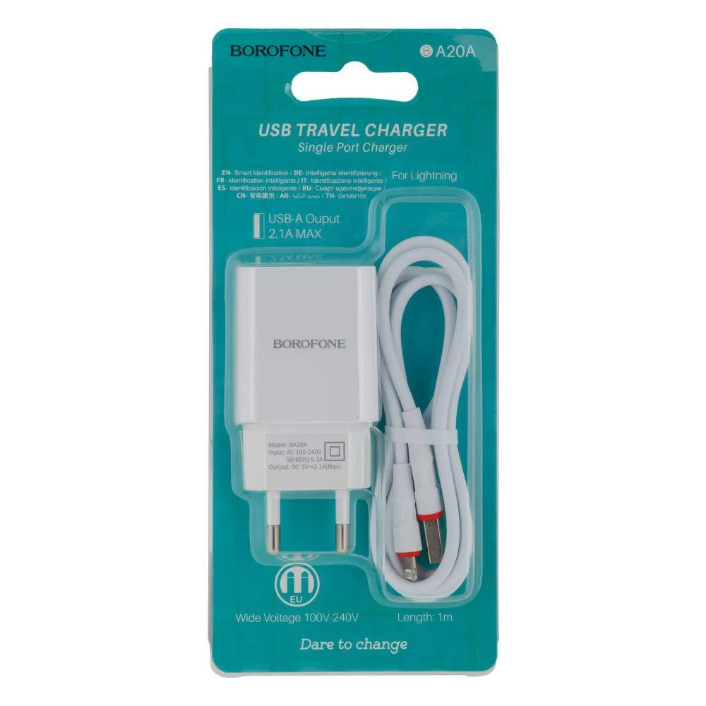 Мережевий Зарядний Пристрій Borofone BA20A Lightning 1USB 2.1A