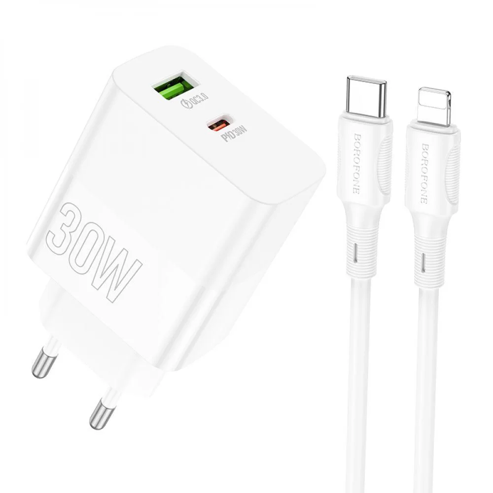 Мережевий Зарядний Пристрій Borofone BA75A Powerfull PD+QC 30W Type-C to Lightning