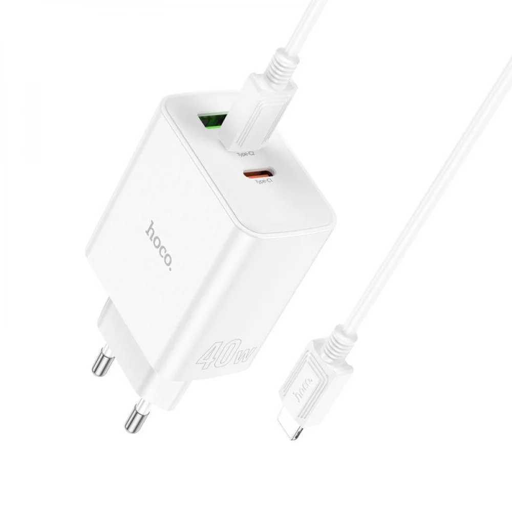 Мережевий Зарядний Пристрій Hoco C126A Pure PD+QC 40W(2C1A) Type C to Lightning