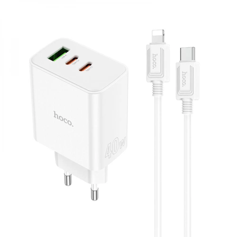 Мережевий Зарядний Пристрій Hoco C126A Pure PD+QC 40W(2C1A) Type C to Lightning