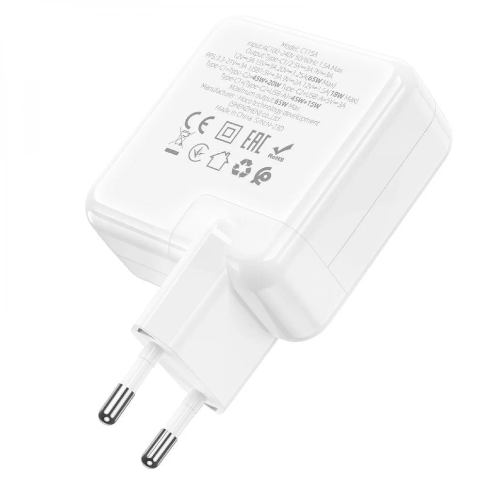 Мережевий Зарядний Пристрій Hoco C115A Header PD65W/QC (2C1A) GAN