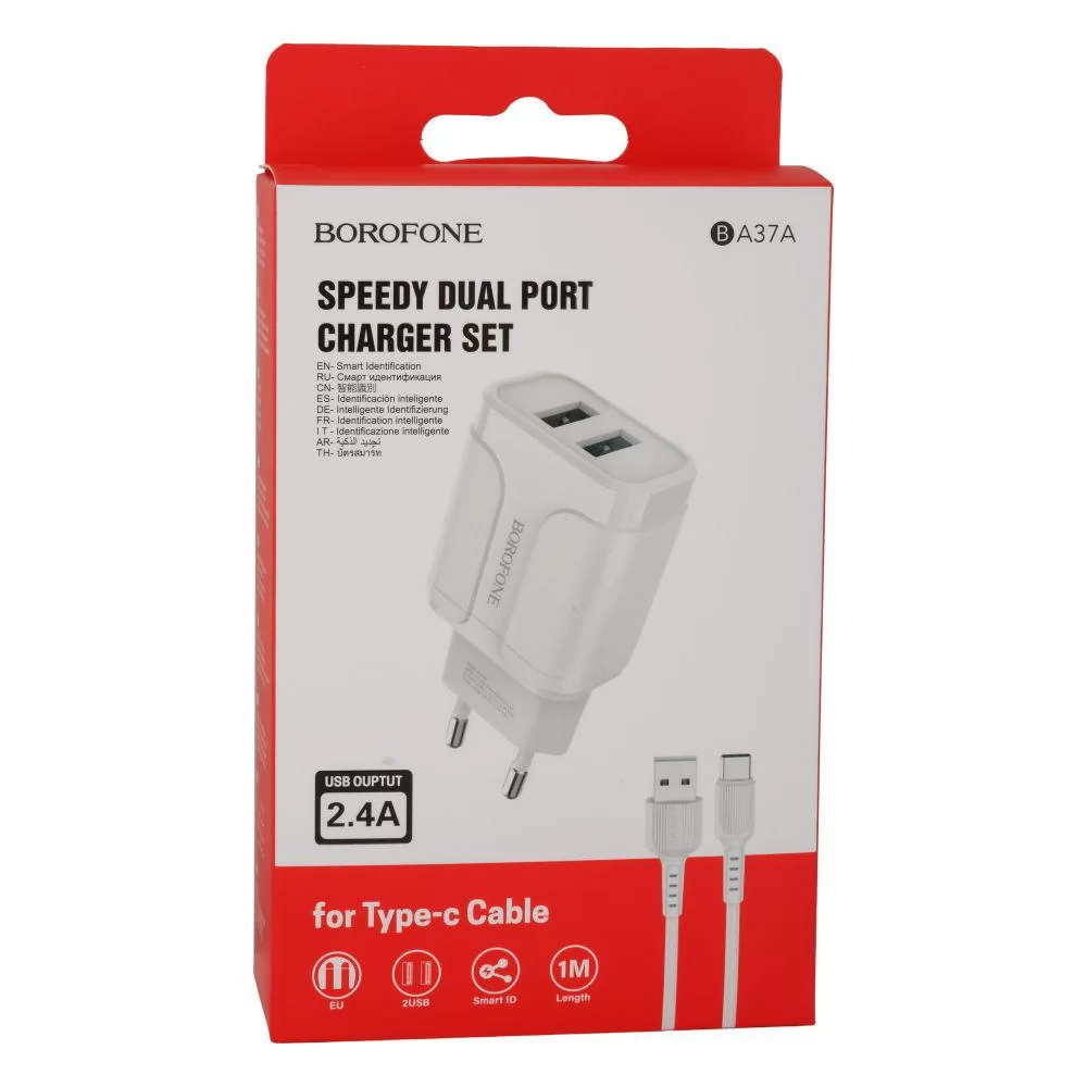 Мережевий Зарядний Пристрій Borofone BA37A Type-C 2USB 2.4A