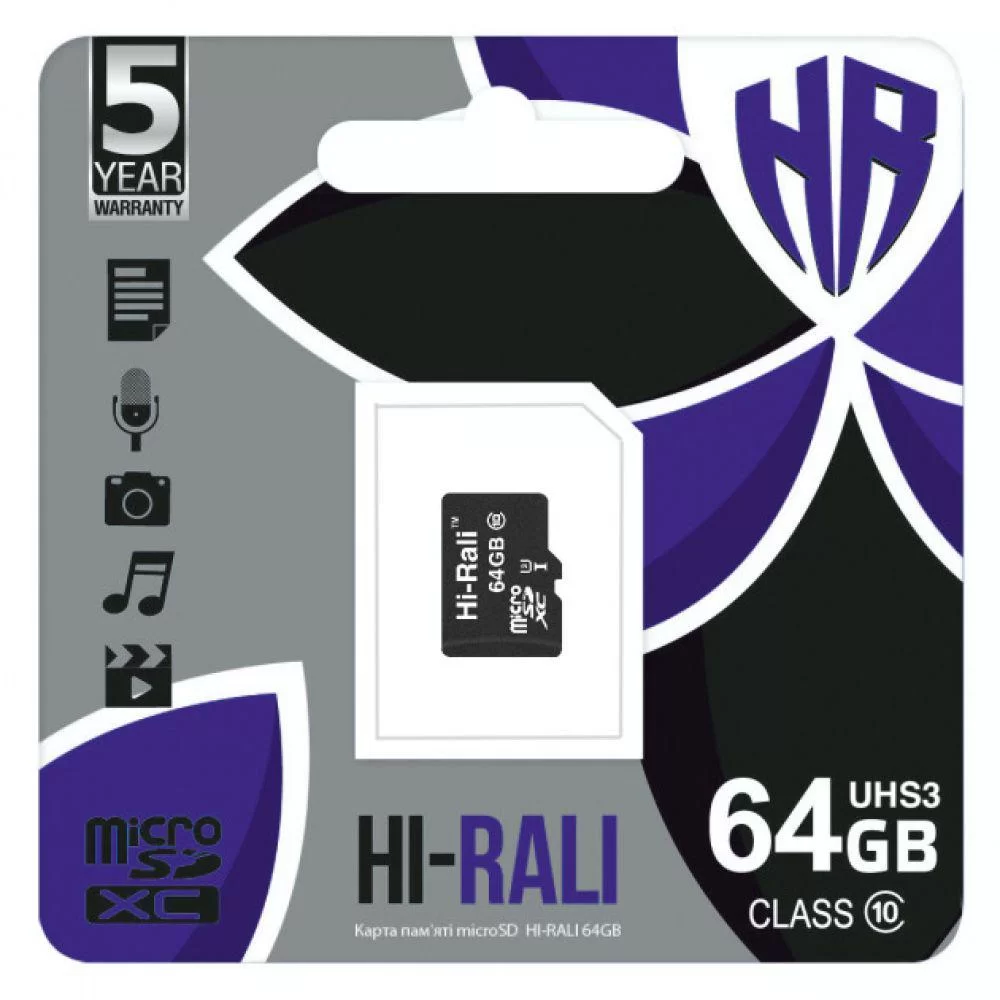 Карта Пам'яті  Hi-Rali MicroSDXC 64gb UHS-3 10 Class