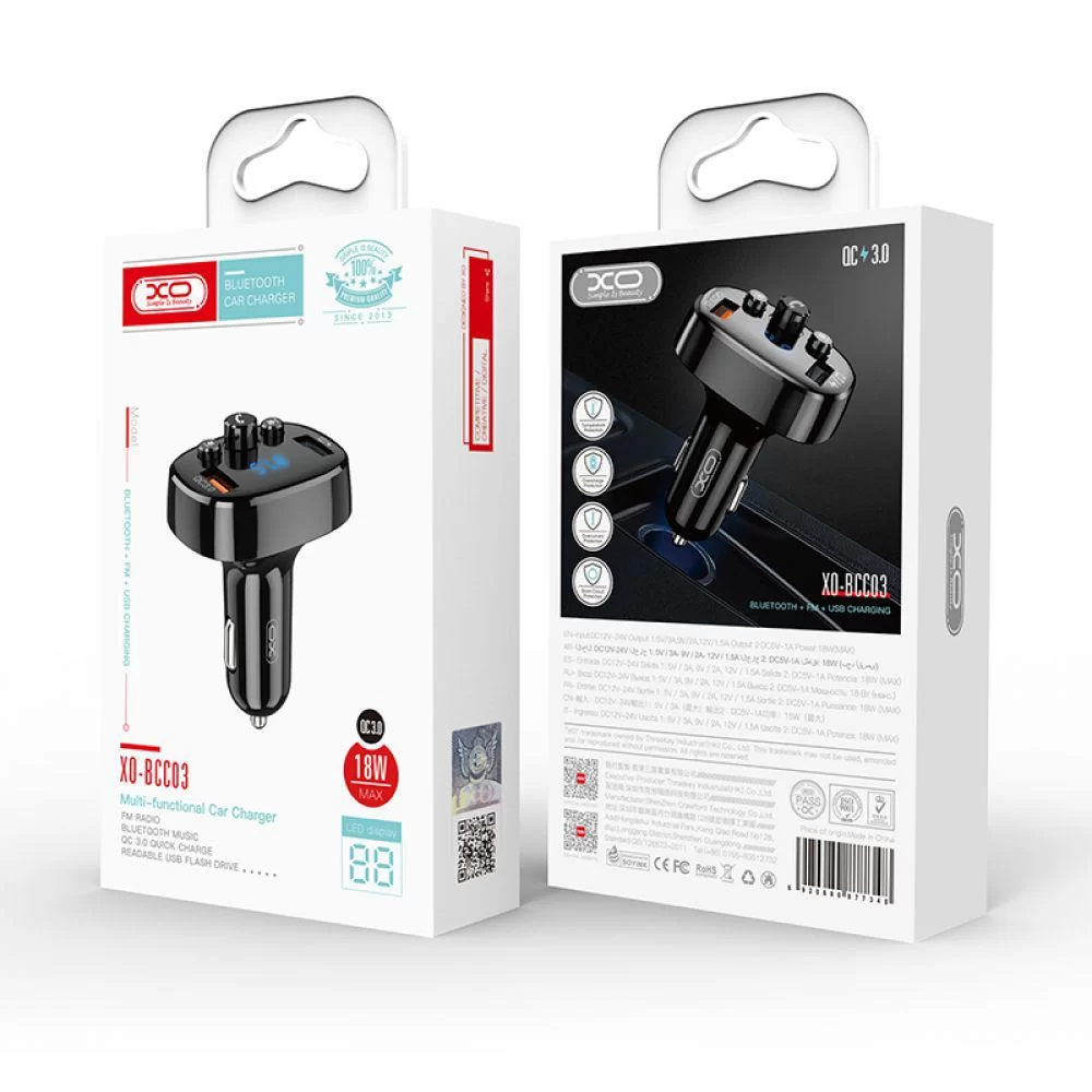 FM-трансмітер XO BCC03 car charger 18W QC 3.0
