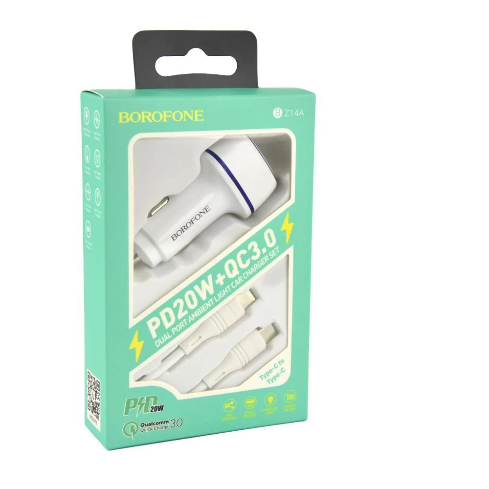 Автомобільний Зарядний Пристрій Borofone BZ14A PD20W+QC3.0 Type-C to Type-C 3A