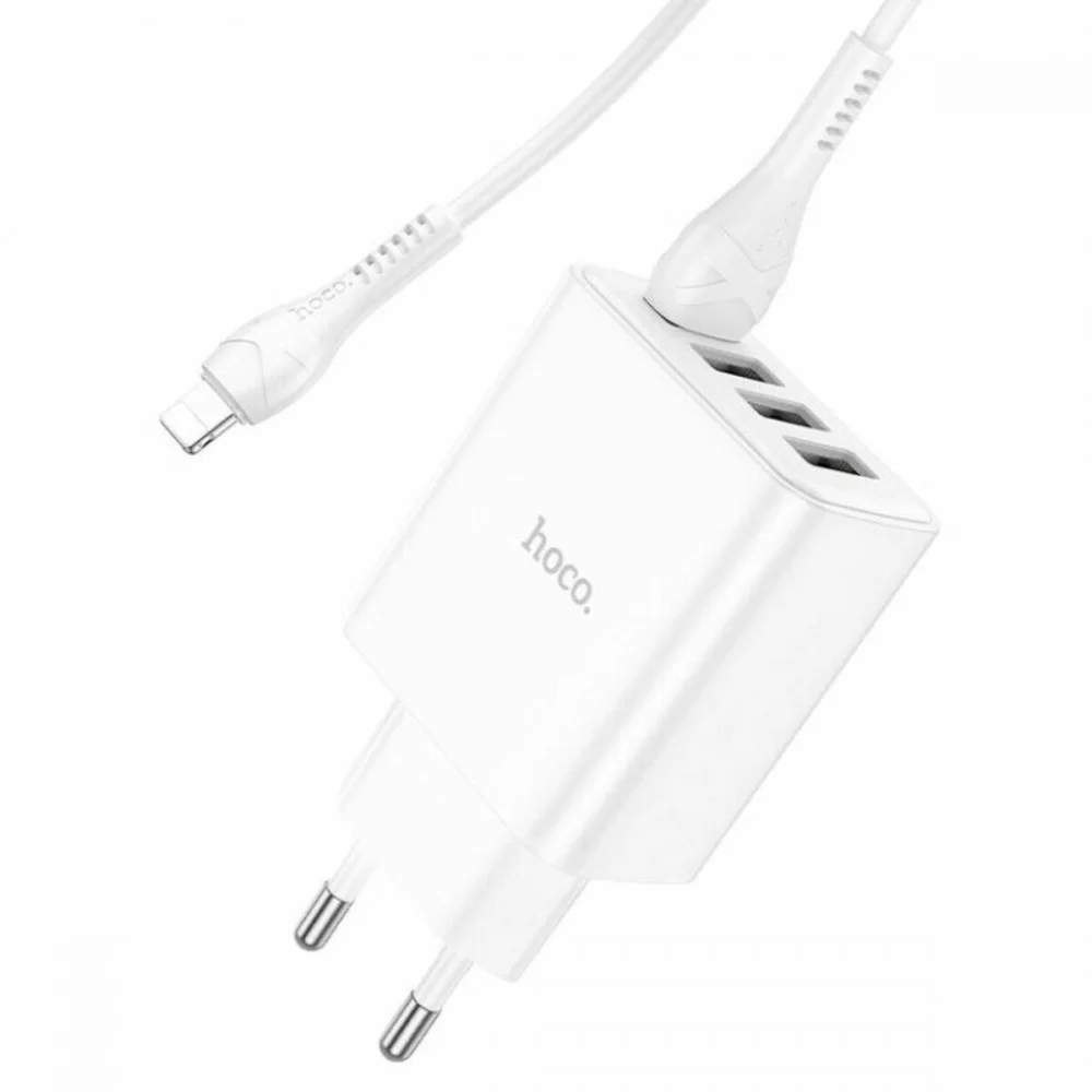 Мережевий зарядний пристрій HOCO C102A Fuerza QC3.0 four-port charger set(iP) 18W White (6931474777720)