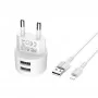 Мережевий зарядний пристрій BOROFONE BA23A Brilliant dual port charger set(Lightning) White (BA23ALW)